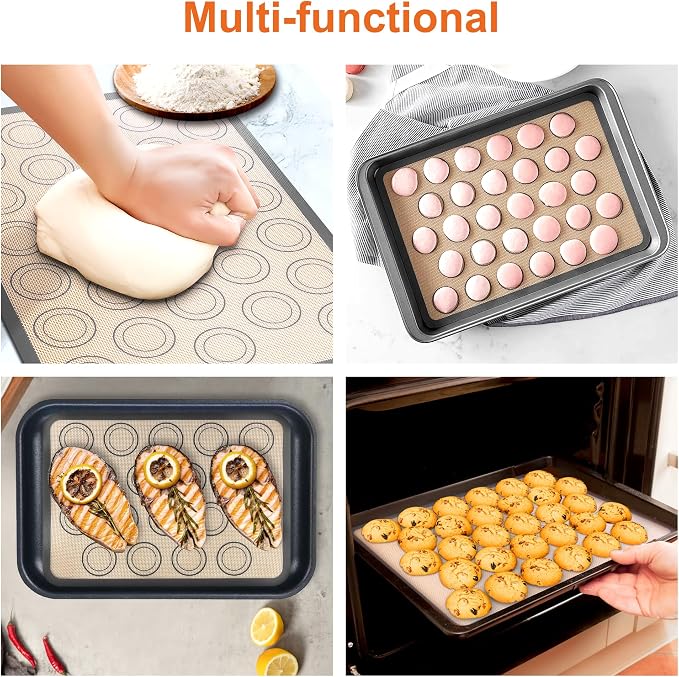 HOOMIL Macaron Silicone Baking Mats, 18"x13", Non-Stick, Reusable, Food Safe, Commercial Half Sheet Size Silicone Mat, Pack of 2