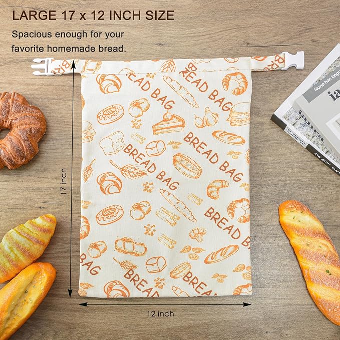 Beeswax Bread Bags Reusable for Sourdough & Homemade Bread | 2 Pack 17 × 12 Inch Large Capacity, Double-Layer Waxed Cotton Design, Plastic Free Alternative for Daily Baking
