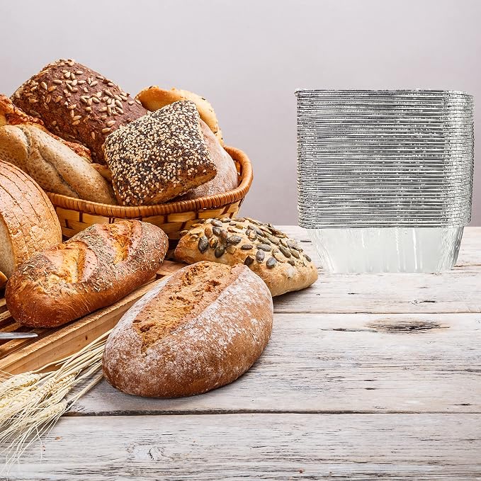 Waytiffer 100 Pack 1Lb mini Loaf Pans Heavy Duty Disposable Aluminum Foil Bread Tins Standard Size 6" X 3.5" X 2.5" Oven Safe Sturdy Small Bread Tin Pans 1 Pound Loaf Pans