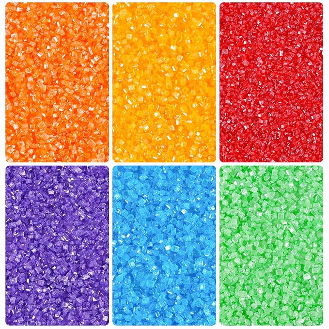 Sanding Sugar Crystals, 6.35 oz Edible Sparkling Sugar for Baking Topping, Cupcakes, Cookies, Ice Cream & Cake Decorating, Wedding Party Christmas Supplies, Orange, Purple, Green, Red, Yellow, Blue