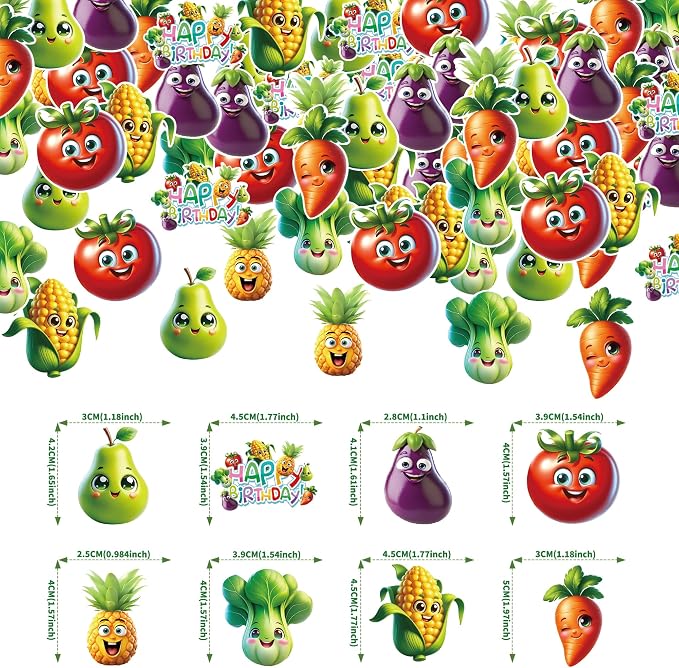 48Pcs Edible Fruit Birthday Cupcake toppers Wafer Paper Dancing Fruit Birthday Decorations for Baby Shower Wedding Party Decorations