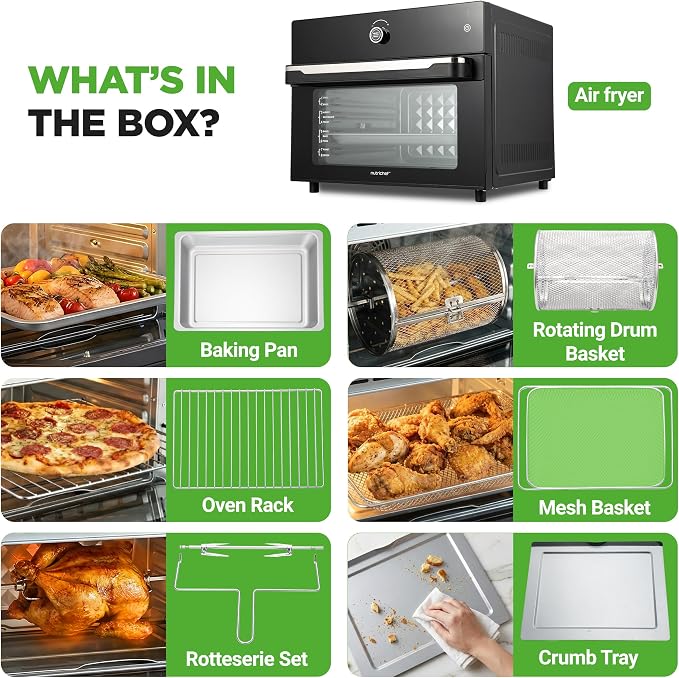NutriChef 32 Quart Air Fryer & Oven | Digital Airfryer with 20 Presets, Dual Cook, Rotisserie, Bake & More | Multi-Function Convection Countertop Oven | Large Capacity | 18" x 17" x 14 | Black