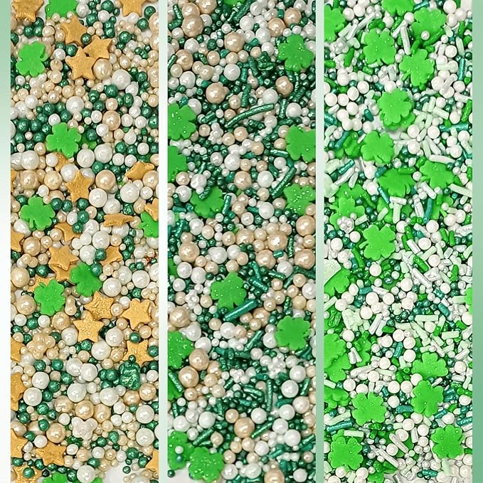 Confect Edible Sprinkles Mix Pack of 5 | Green, Gold, Silver & White Clover Leaf Sprinkles for Baking – Cake, Cupcake & Cookie Decorations for St. Patrick’s Day, Birthday & Party Treats | Vegan, Gluten-Free, Nut-Free, Soy-Free, Dairy-Free, Palm Oil-Fre...