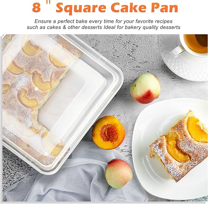 Herogo 8''x 8'' Stainless Steel Square Baking Pan with Lid(3 Pans + 3 Lids), Rectangle Cakes Brownie Lasagna Bakeware Set of 3, Healthy & Dishwasher Safe
