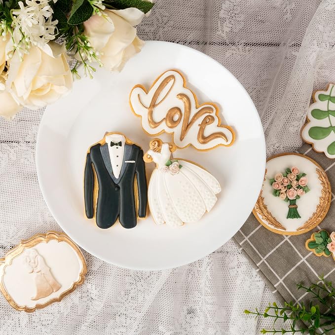 Wedding Cookie Cutter Tuxedo with Plunger Stamps Handle PLA Cake Baking Accessories 4" Cutter Molds Gifts for Kids Decorative Party Kitchen