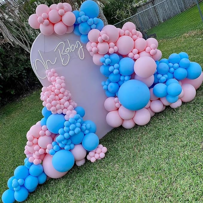 Pink and Blue Balloon Arch Kit, 100pcs Light Blue Macaron Pink Balloon Garland Kit for Gender Reveal, Different Sizes Baby Blue Pastel Pink Balloons for Baby Shower Wedding Birthday Party Decorations