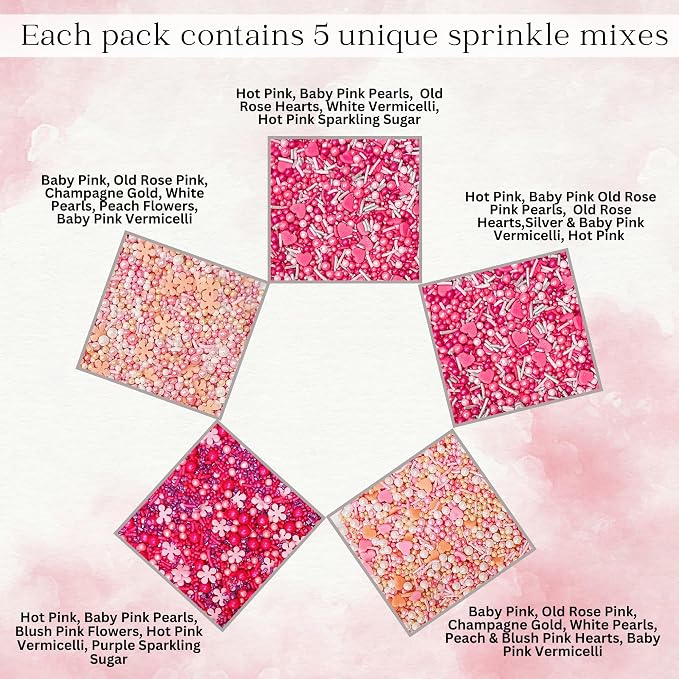 Confect Valentine’s Day Sprinkles Mix – Pink, Gold & White Pearl Heart Sprinkles with Sparkling Sugar – Edible Baking Decorations for Cakes, Cupcakes, Cookies – Birthday & Celebration Sprinkles | Vegan, Gluten-Free, Nut-Free, Soy-Free, Dairy-Free, Palm...