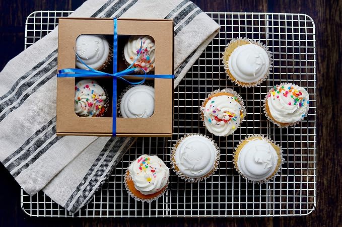 Treat Boxes - 24 ct 6 x 6 x 2.4 in Bakery Boxes with Windows and Dividers for Candy, Cookies, Cupcakes, or Bakery Desserts - Chocolate, Treats, and Baked Goods Packaging for Gifting