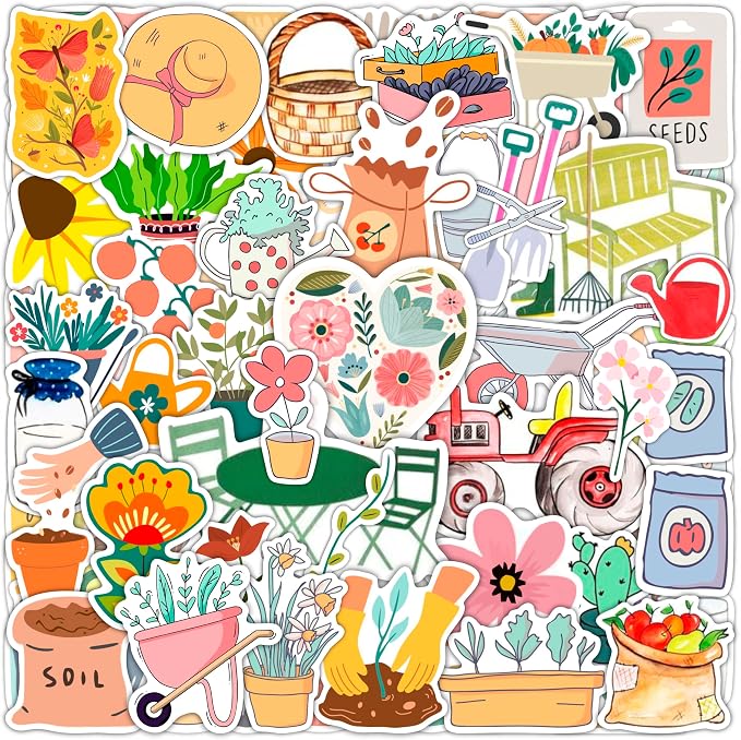 BulbaCraft 100Pcs Garden Stickers, Gardening Stickers for Scrapbooking, Garden Party Supplies, Planting Gardening Gifts for Girls, Gifts for Women & Men