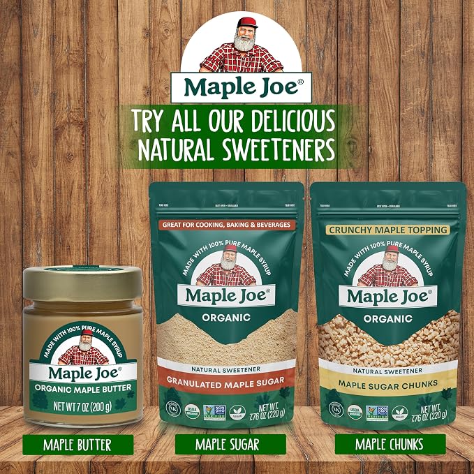 Maple Joe Organic Maple Sugar Sprinkles, Maple Flakes Made With Canadian 100% Pure Maple Syrup. Delicious With Coffee, Ice Cream, Yogurt & More Maple Sugar Granulated Chips Maple Chunks 7.8 oz