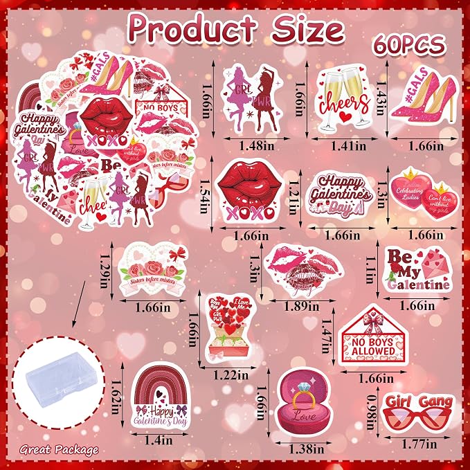 60PCS Edible Happy Galentine’s Day Cupcake Toppers Wafer Paper Girl Gang No Boys Allowed Cupcake Picks Be My Galentine Cake Decor for Girls Theme Single Party Decor Supplies