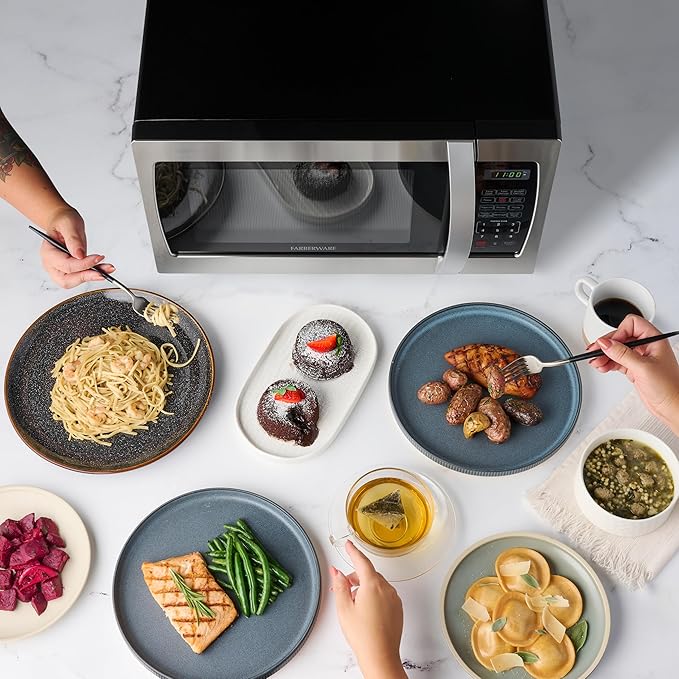 Farberware 1.3 Cu. Ft. Countertop Microwave Oven – 1000 Watts Power, Auto Cook Settings, Defrost, Easy Clean and Child Safety Lock - Stainless