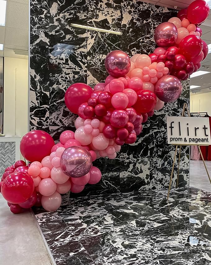 Pink Balloons Arch Kit, 160Pcs Hot Pink Balloon Garland Kit Metallic Rose Gold Confetti Balloons for Birthday, Princess Theme, Engagements, Galentine's Day, Valentine's Day Party Decoration