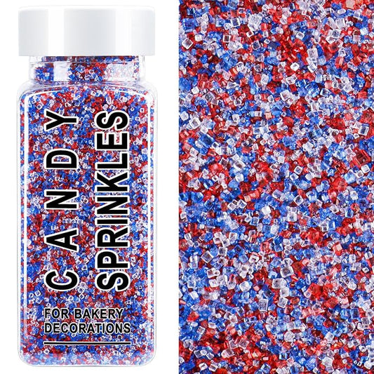 4th of July Sanding Sugar Sprinkles, 4.6 oz Edible Red White and Blue Sparkling Sugar Crystals for Baking Topping, Cupcake, Cookie, Ice Cream & Cake Decorating, Patriotic Party Holiday Supplies