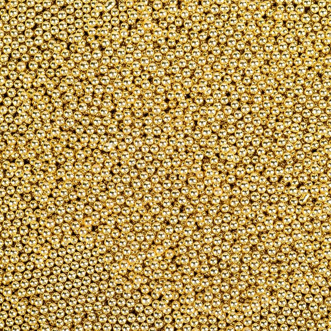 Gold Sprinkles, 2mm Gold Edible Pearls for Cake Decorating, 4.6oz Nonpareils Sprinkles for Baking, Cupcake, Cookie, Ice Cream Toppings, Super Shiny Wedding Party Christmas New Years Holiday Supplies