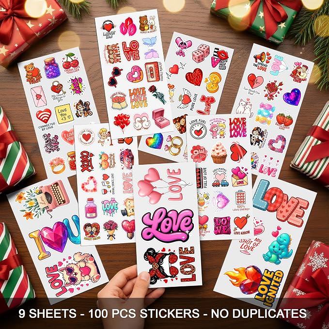 100 Pcs Love Stickers Pack, Cute Heart Pink Envelopes Motiavation | Vinyl Waterproof Decals for Scrapbooking Journaling Water Bottle Laptop, Couple Friendship Teens Adults Mom Women Positive
