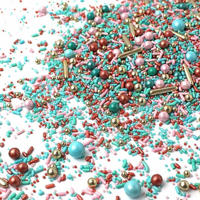 Sprinkle Pop Old Hollywood Sprinkle Mix| Light Pink Blue Teal Rose Gold Sprinkles with Vintage Rose Gold Dragees| Wedding Bridal Shower Sprinkles Made in USA for Cakes Cupcakes Cookies Donuts, 2oz