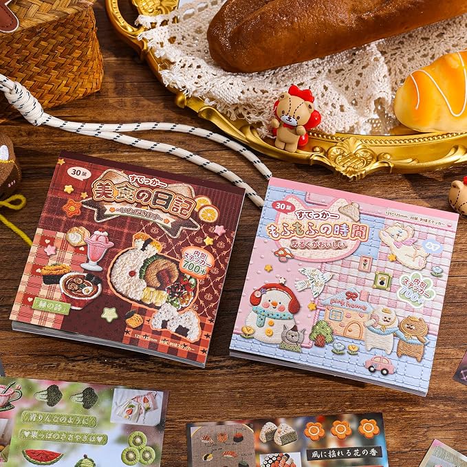 Girl's Japanese Retro Sticker Book, 700+ Kawaii Old Showa Style Embroidered Stickers, Cute Animal Theme for DIY Scrapbooking Journaling Handbook Decoration