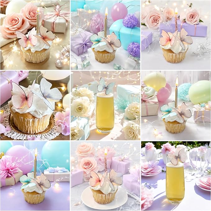 Edible Butterflies with Edible Glitter Kit - Wafer Paper Butterflies for Cakes - Cake Decorations - Cupcake Decorations - Cake Toppers (Sweet Peach)