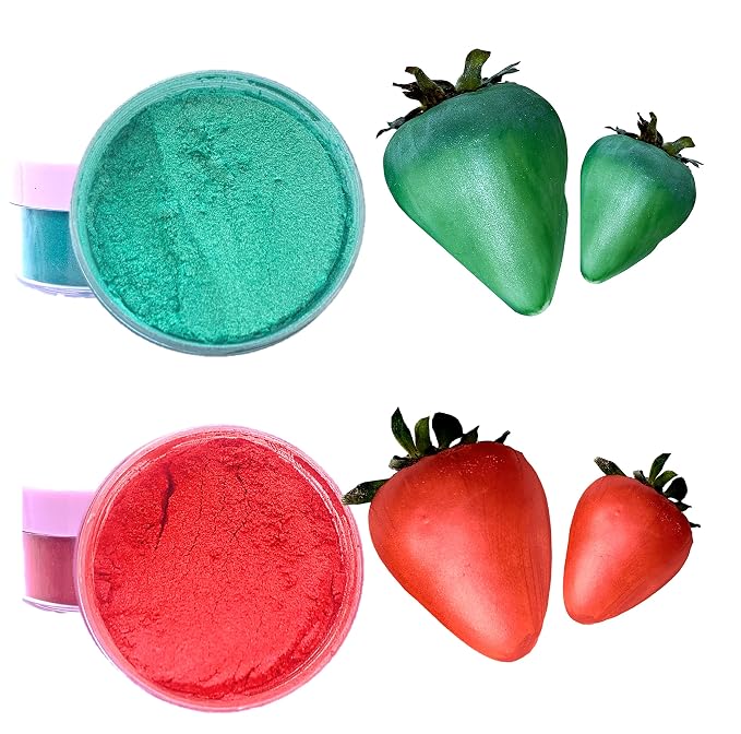 RED and GREEN Edible luster dust for cake decorating, shimmer diamond dust, edible paint for strawberries decoration, Metallic Food paint, Food grade, Kosher Certified. Iridescent edible 5gr each jar
