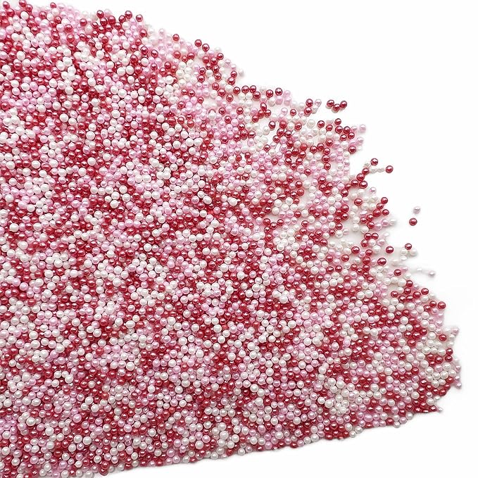 SE Si&Moos Nonpareil Sprinkles, 2mm Red Pink and White Mini Edible Pearls Red and Pink Sprinkles for Cake Decorating Valentines Cake Decorations Wedding Baby Shower Party Valentine Christmas Holiday Supplies 3.5 OZ