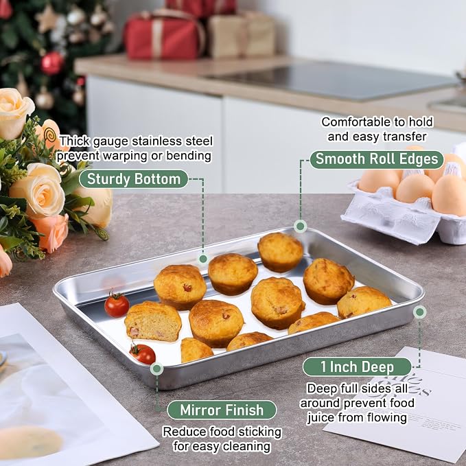 Homikit Cookie Sheet with Rack (2 Small Baking Sheets+2 Grill Racks), 10 x 8 Inch Stainless Steel Cookie Sheets with Wire Cooling Rack, Nonstick Metal Toaster Oven Bacon Tray, Dishwasher Safe