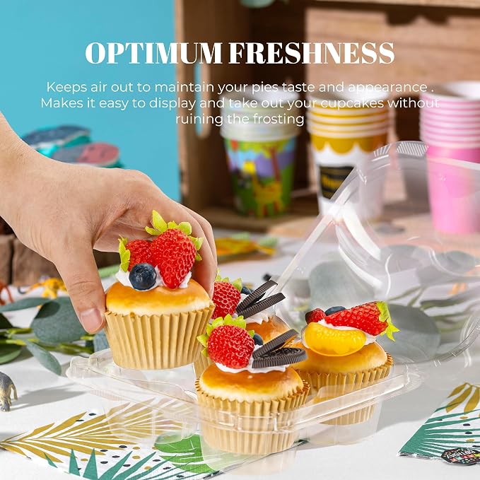 NPLUX 4 Compartment Cupcake Containers 60 Pack Cupcake Holder with Connected Airtight Lid Cupcake Boxes for 240 Cupcakes Muffins, BPA Free, Standard Size