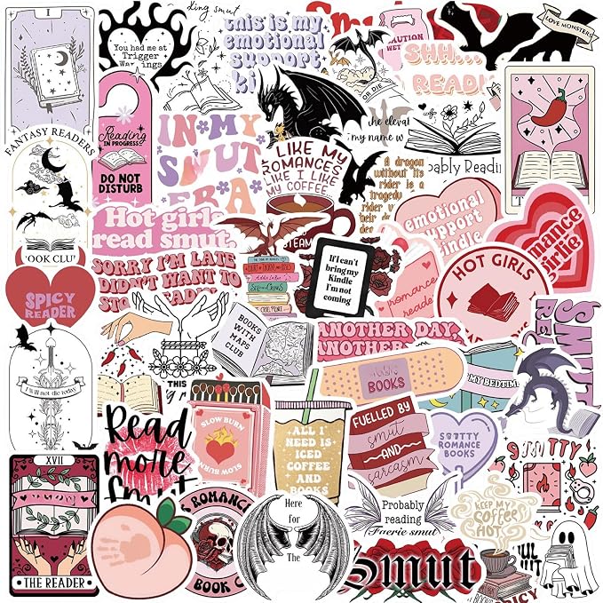 104 PCS Romance Book Stickers for Kindle- Bookish Fantasy Dragon Aesthetic Stickers for Kindle Case, Water Bottle, Scrapbook, Journal - Cute Book Lover Gifts for Adults Teens