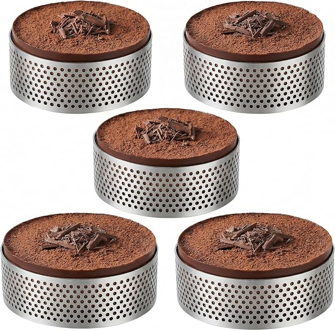 5Pcs Tart Rings Perforated Cookie Circles Ring for Baking Cookies Pastry Crumpet Molds Stainless Steel Round Cake Ring Tools 2 Inch