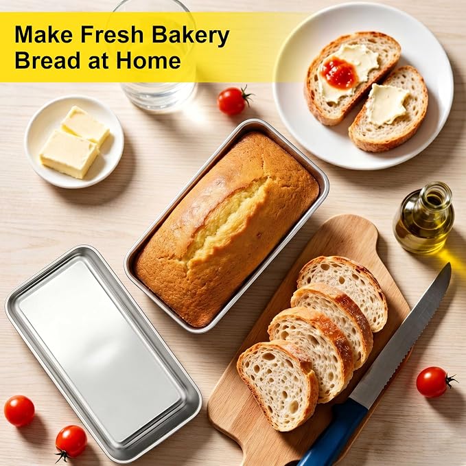 Homikit 6 Pack Stainless Steel Loaf Pans, 9x5 Inch Medium Bread Pan Set Non Toxic, Metal Meatloaf Tin for Baking Homemade Sandwich Sourdough Bread Pound Cake, Oven & Dishwasher Safe, Rust Free