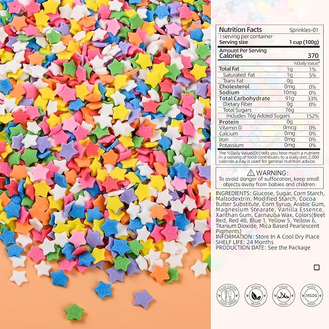 Bayep Rainbow Sprinkles for Cake Decorating Star Bulk Sprinkles for Ice Cream, Cookies, Baking, Cupcake Topper Colorful Sprinkles Perfect for Birthday Party Christmas Holiday Supplies 3.52 Ounce