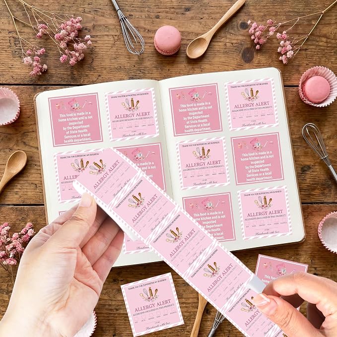 1000 Pcs Cottage Food Law Labels Stickers Allergen Warning Sticker | Baked with Love, Homemade Kitchen Inspection Statement Decals, Bakery Labels Stickes, DIY Crafts Homemade Bakery Baked Food