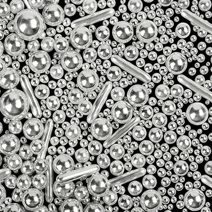 Silver Sprinkles for Cake Decorating, 4.6 oz Edible Pearls Rods Sugar Sprinkles for Baking Cupcake Cookies Ice Cream