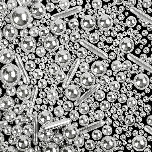 Silver Sprinkles for Cake Decorating, 4.6 oz Edible Pearls Rods Sugar Sprinkles for Baking Cupcake Cookies Ice Cream