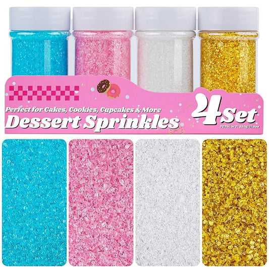 Sanding Sugar for Baking, 11.3oz/320g Edible White Pink Blue Gold Sprinkles, Sparkling Crystal Colored Sugar Sprinkles for Baking Cupcake Cookie Ice Cream