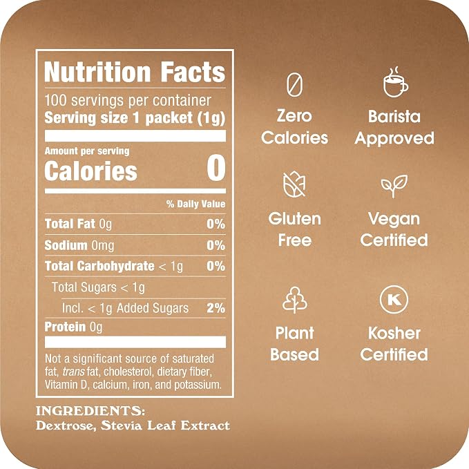 STEVIA IN THE RAW, Zero Calorie Sweetener Packets 100 Count Box (12 Pack)