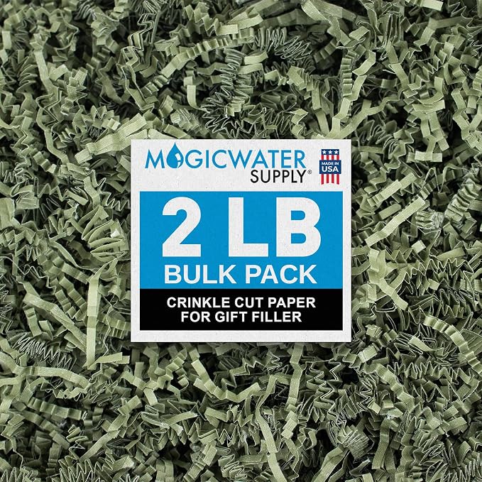 MagicWater Crinkle Cut Paper for Gift Baskets - 2LB - Army Green - Perfect for Shredded Paper Filler, Basket Filler, Gift Boxes, Bridesmaid Gifts, Christmas Stuffers & More – Ideal for All Occasions