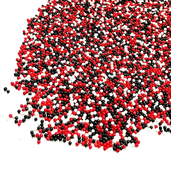 Homipooty Red White and Black Nonpareils Sprinkles Edible Red and Black Pearl Sugar sprinkles 110g/3.88oz 2mm Mini Pearls for Cake Decorating Cupcake Topper and Cookie Ice Cream Halloween Christmas Supplies