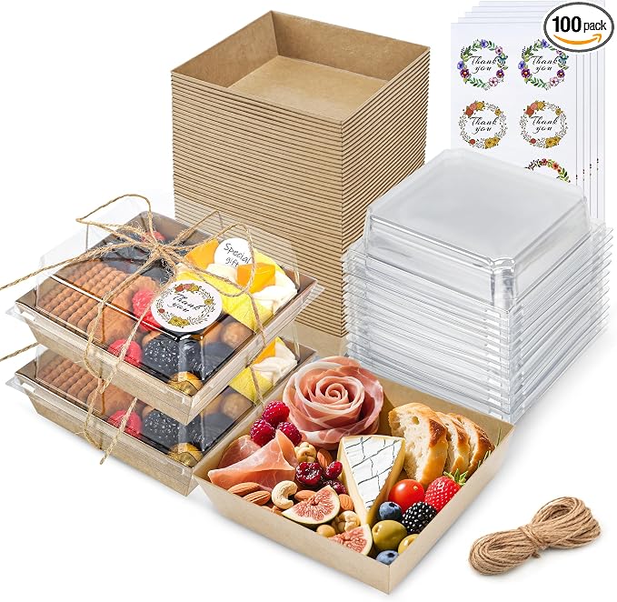 100 Pack Brown Charcuterie Boxes 5.3x4.9x2.5in for Rustic Boards | Useful for repeat snack prep, tasting samples and grab-and-go dessert displays.