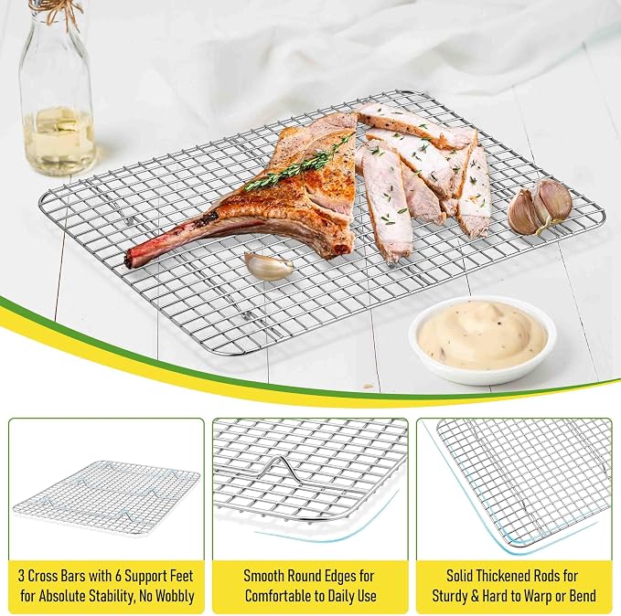 Homikit 2 Pack Cooling Racks, 15.3 x 11.3 Inch Stainless Steel Large Baking Rack Set for Roasting Grilling, Bacon Bread Pizza Cookie Oven Wire Rack Fits 16x12 Sheet Pan, Rust Free & Dishwasher Safe