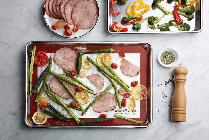 New Star Foodservice Commercial 18-Gauge Aluminum Sheet Pan and Silicone Baking Mat Set, 15 x 21 inch (Two-Thirds Size)