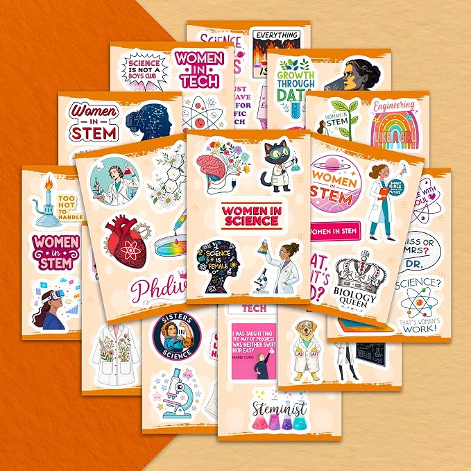 100Pcs Women in Stem Stickers for Water Bottle, Laptop - Woman in Science Stickers - Engineering, Women in Stem Gifts, Science Party Supplies - Gift for Women & Men