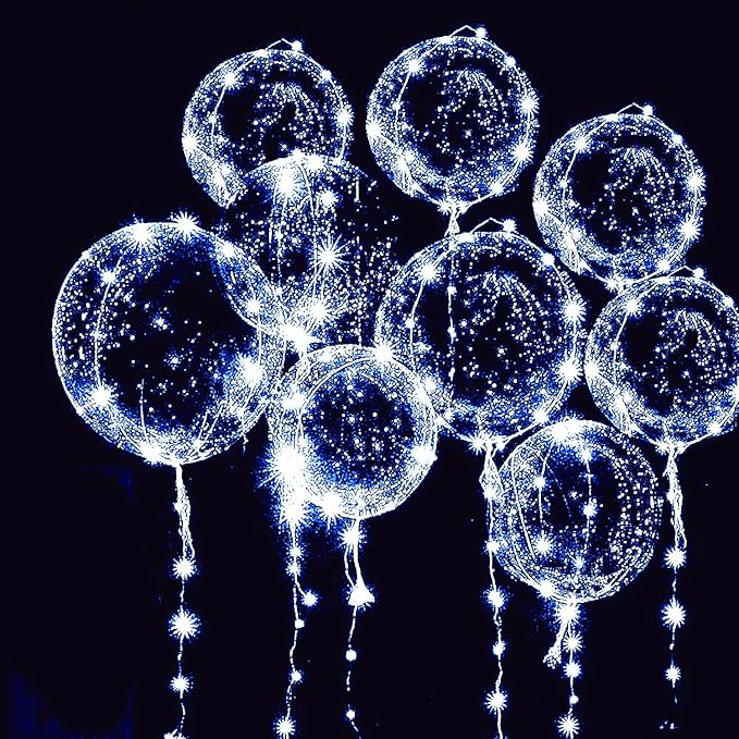 10 PACKS LED Bobo Balloons, Clear Light Up Balloons,Helium Glow Bubble Balloons with String Lights for Party Birthday Wedding Quinceanera Decorations (Cold White)