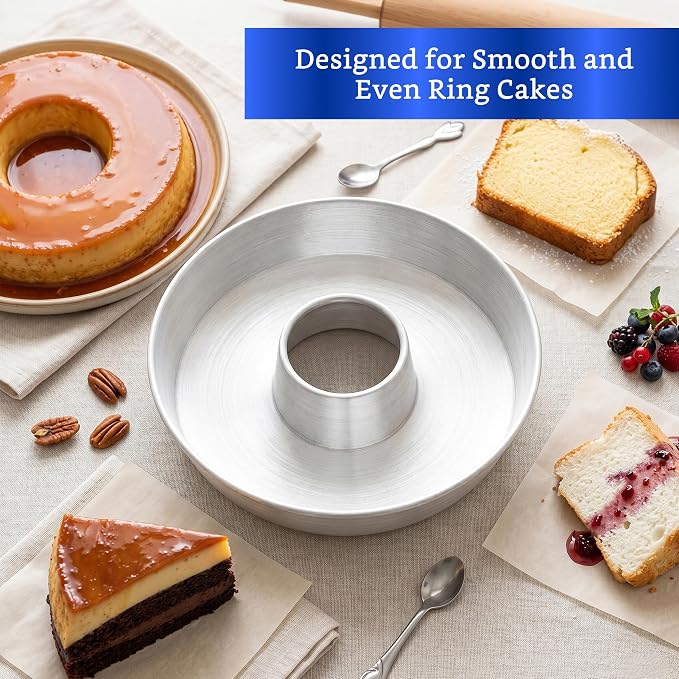 Aluminum Ring Cake Pan (9.5 in) - Ring Mold Pan - Fluted Tube Pans for Baking Pound Cake - Flan Molds for Baking - Molde para Flan - Molde para Chocoflan - Moldes para Pasteles
