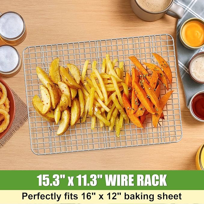 Homikit 2 Pack Cooling Racks, 15.3 x 11.3 Inch Stainless Steel Large Baking Rack Set for Roasting Grilling, Bacon Bread Pizza Cookie Oven Wire Rack Fits 16x12 Sheet Pan, Rust Free & Dishwasher Safe
