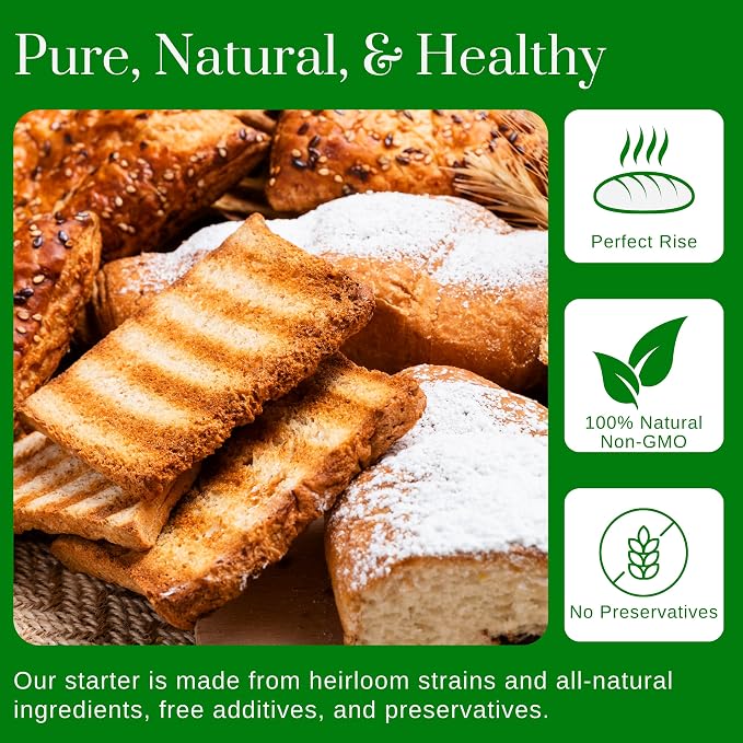 Organic Sourdough Starter - Non-GMO Dehydrated Heirloom Style Organic Sourdough Starter Kit for Sourdough Bread, Pizza, Buns, Pancakes, Muffins | Easy to follow instructions.