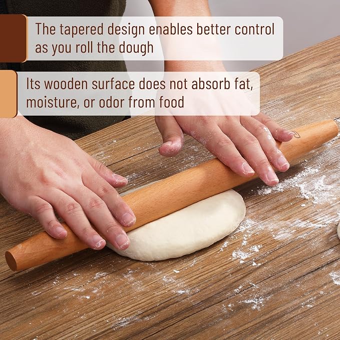 BAMBOO LAND- French Rolling Pin Set, 2 pcs, 16" & 8" Natural Wood | Rolling Pins for Baking Pastry, Dough, Bread, Cookie, Pizza, Kitchen Essentials