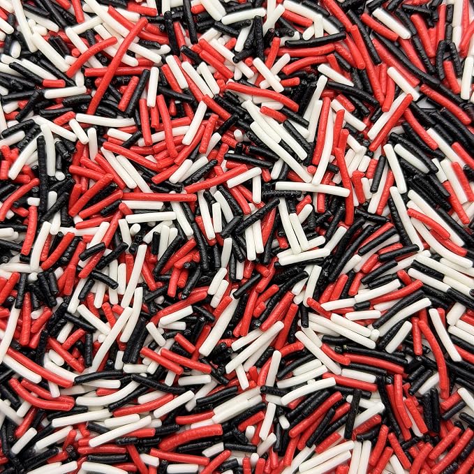 CandiJumpin Red White and Black Jimmy Sprinkles, Halloween Sprinkles for Cake Decorating Edible Crunchy Jimmies Ice Cream Toppings, Baby Shower Party Wedding Christmas Supplies 3 OZ