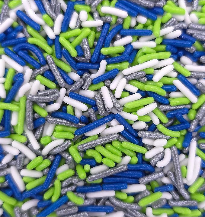 NCS Seattle Game Day Lime Green, Dark Blue, Silver & White Jimmies Edible Sprinkles – Cupcake, Cake & Cookie Decorations, 7 oz
