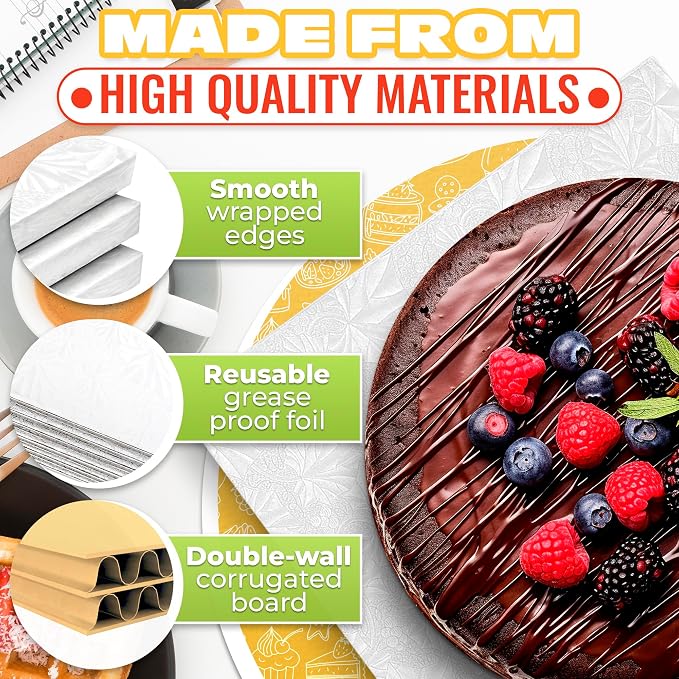 Cake Board Rectangle 13.8" x 9.9"x1/2" – Quarter Sheet Cake Drum with Double-Wall Corrugated Design, Grease-Resistant Foil, Smooth Edges – White Display for 4th of July Cakes, Pastries & Desserts